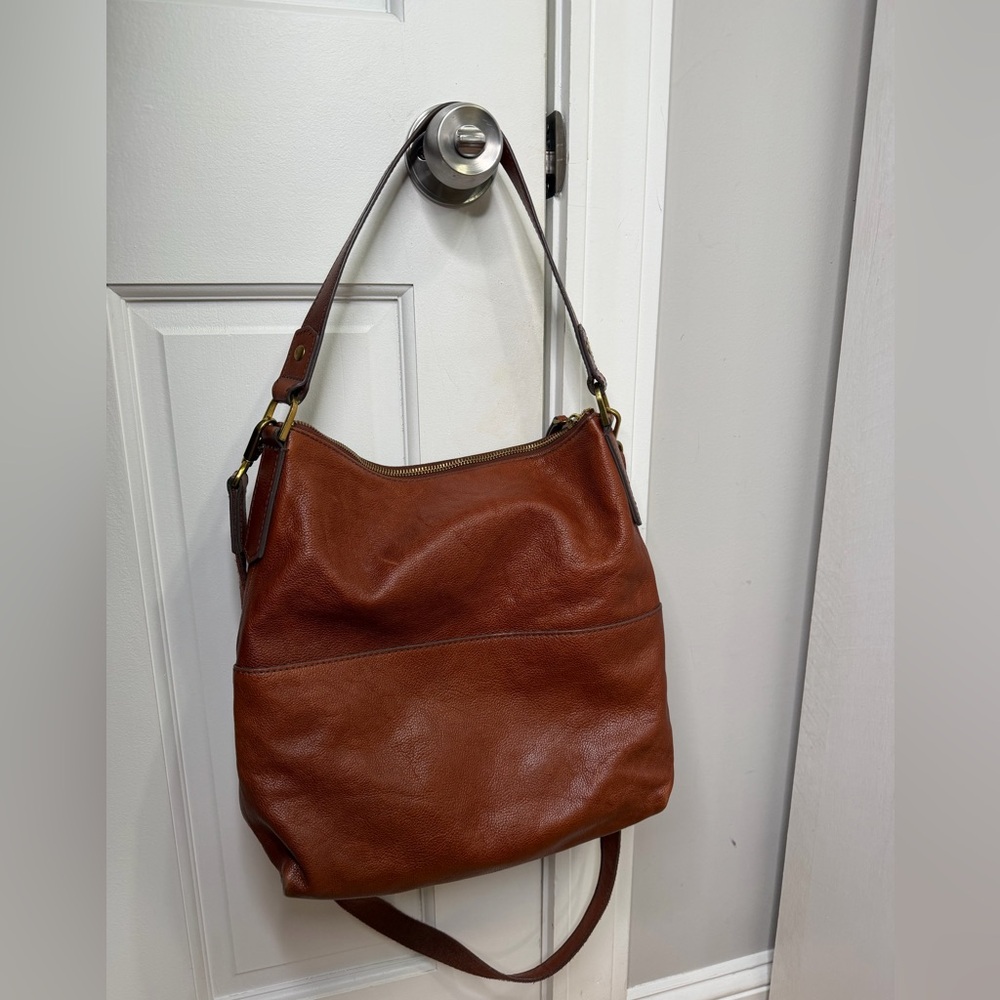 Fossil Amelia Brown Leather Shoulder Boho Crossbody Bag - Picture 2 of 12